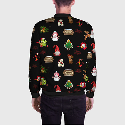 Мужской бомбер Много новогодних игрушек / 3D-Черный – фото 4