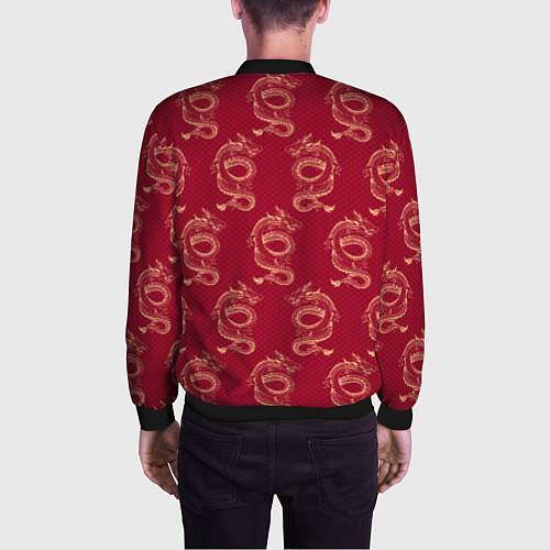 Мужской бомбер Китайский дракон на красном фоне / 3D-Черный – фото 4