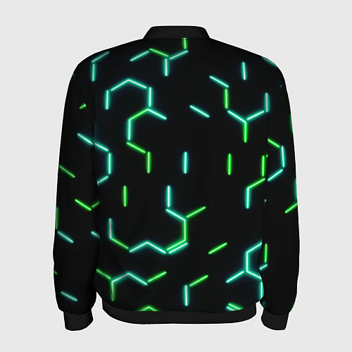 Мужской бомбер Зеленые неоновые неполные гексагоны / 3D-Черный – фото 2