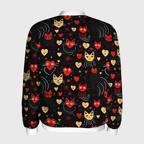 Мужской бомбер Паттерн с сердечками и котами валентинка / 3D-Белый – фото 2