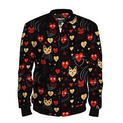 Бомбер мужской Паттерн с сердечками и котами валентинка, цвет: 3D-черный
