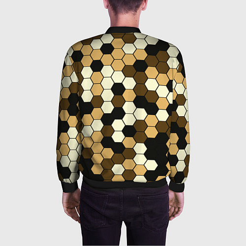 Мужской бомбер Камуфляж гексагон коричневый / 3D-Черный – фото 4