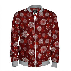 Бомбер мужской Snowflakes on a red background, цвет: 3D-меланж