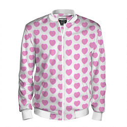 Бомбер мужской Нежные розовые сердечки, цвет: 3D-белый