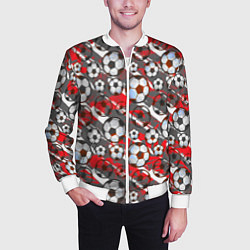 Бомбер мужской Футбол паттерны, цвет: 3D-белый — фото 2