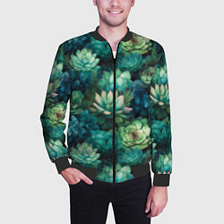 Бомбер мужской Суккуленты акварель- паттерн, цвет: 3D-черный — фото 2