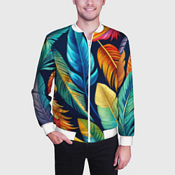Бомбер мужской Пёстрые пёрышки попугаев, цвет: 3D-белый — фото 2