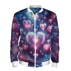 Бомбер мужской Космические сердца - звезды, цвет: 3D-белый