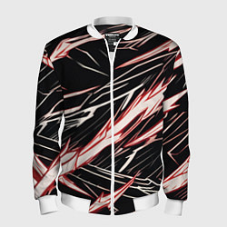 Мужской бомбер Красные и белые полосы на чёрном фоне