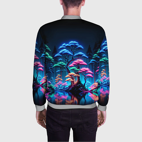 Мужской бомбер Неоновый лес - нейросеть / 3D-Меланж – фото 4