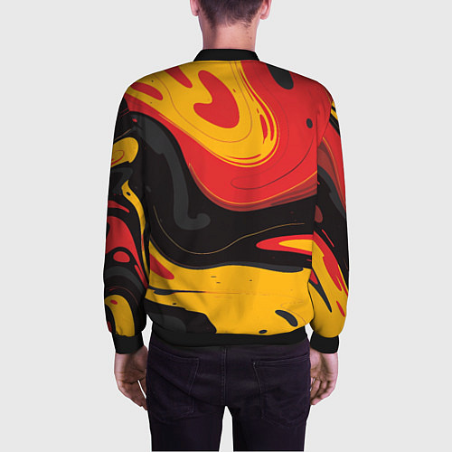 Мужской бомбер Красные желтые оранжевые пятна краски / 3D-Черный – фото 4