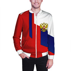 Бомбер мужской Спортивная текстура герб России, цвет: 3D-белый — фото 2