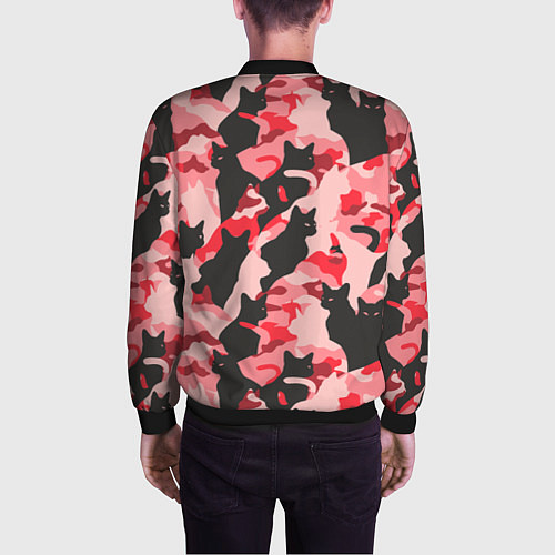 Мужской бомбер Розовый камуфляж из котов / 3D-Черный – фото 4