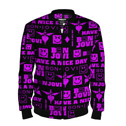 Бомбер мужской Bon Jovi neon pink rock, цвет: 3D-черный