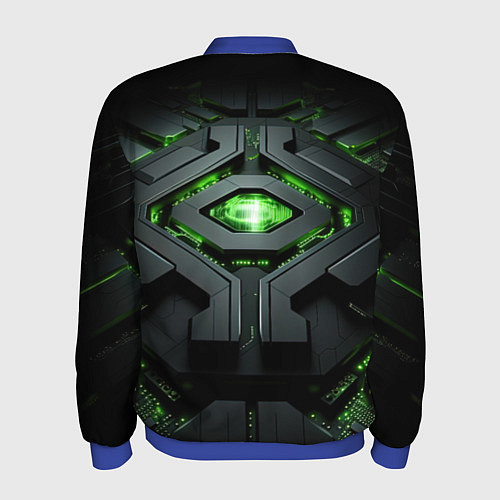 Мужской бомбер Объемная абстрактная яркая зеленая фигура на черно / 3D-Синий – фото 2