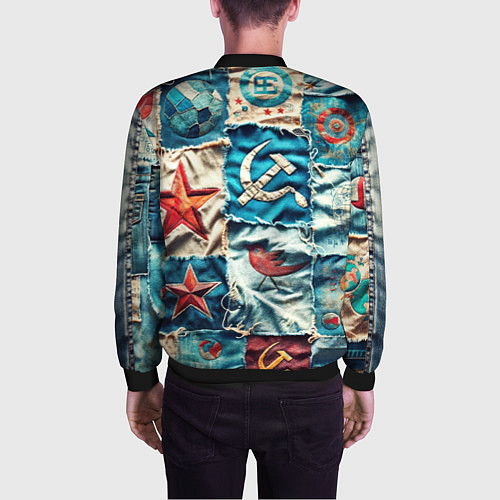 Мужской бомбер Пэчворк джинсы из СССР / 3D-Черный – фото 4