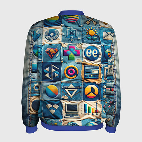 Мужской бомбер Пэчворк деним из девяностых / 3D-Синий – фото 2