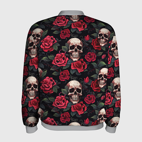 Мужской бомбер Черепа и алые розы / 3D-Меланж – фото 2