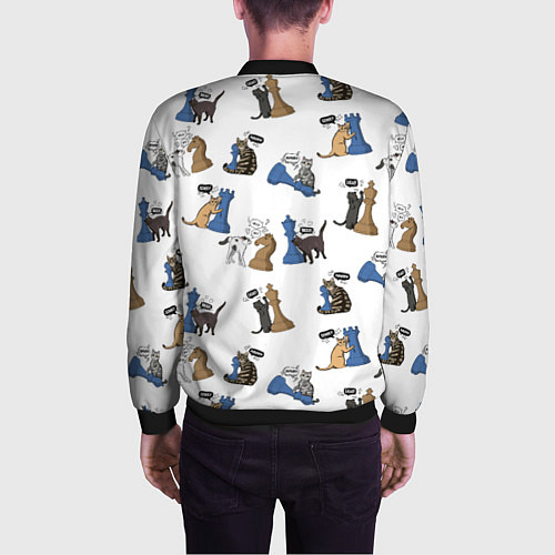 Мужской бомбер Котики и шахматы белый / 3D-Черный – фото 4