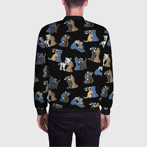Мужской бомбер Котики и шахматы на черном / 3D-Черный – фото 4