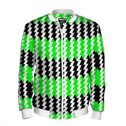 Бомбер мужской Вертикальные чёрно-зелёные полосы, цвет: 3D-белый