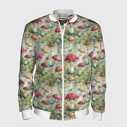Бомбер мужской Дикие грибы лесные мухоморы, цвет: 3D-белый
