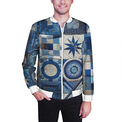 Бомбер мужской Denim patchwork - ai art, цвет: 3D-белый — фото 2