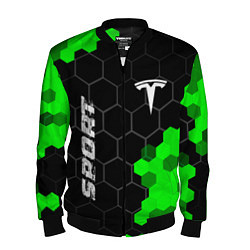 Бомбер мужской Tesla green sport hexagon, цвет: 3D-черный