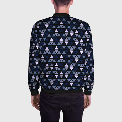 Мужской бомбер Чёрно-синий паттерн треугольники / 3D-Черный – фото 4