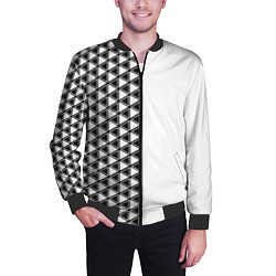 Бомбер мужской Чёрные треугольники на белом фоне, цвет: 3D-черный — фото 2