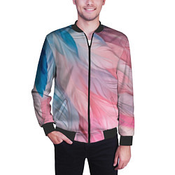 Бомбер мужской Пастельно-голубые и розовые перья, цвет: 3D-черный — фото 2