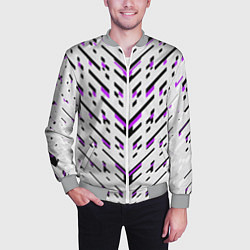 Бомбер мужской Black and purple stripes on a white background, цвет: 3D-меланж — фото 2