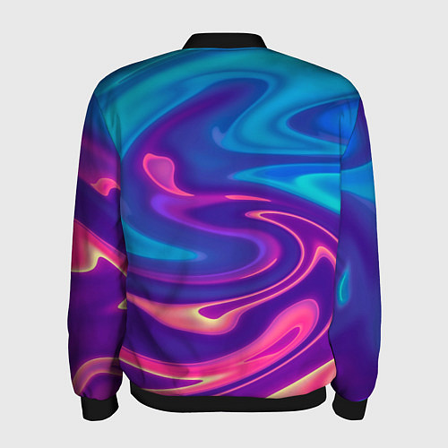 Мужской бомбер Неоновый градиент синий и оранжевый / 3D-Черный – фото 2