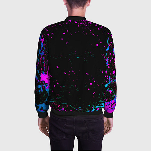 Мужской бомбер Герб в стиле киберпанк краски / 3D-Черный – фото 4