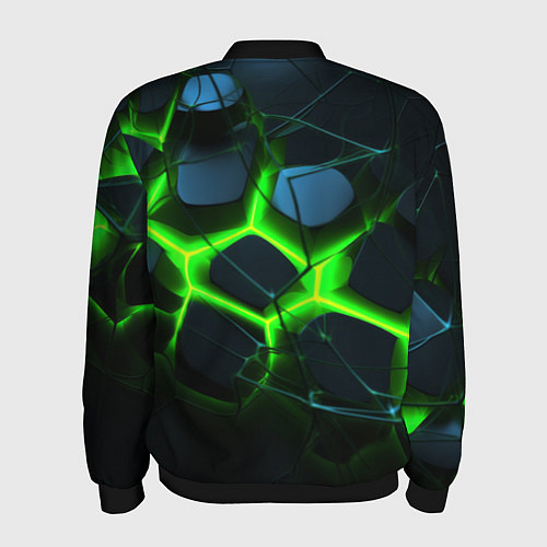 Мужской бомбер Зеленый неон и разлом плит / 3D-Черный – фото 2