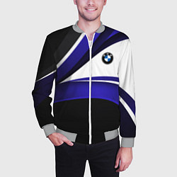 Бомбер мужской BMW Logotype - blue waves, цвет: 3D-меланж — фото 2