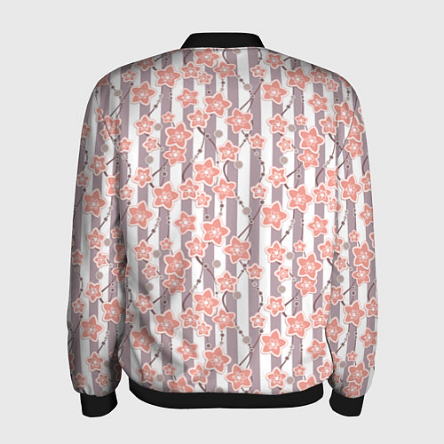 Мужской бомбер Коралловые цветы на полосатом фоне / 3D-Черный – фото 2