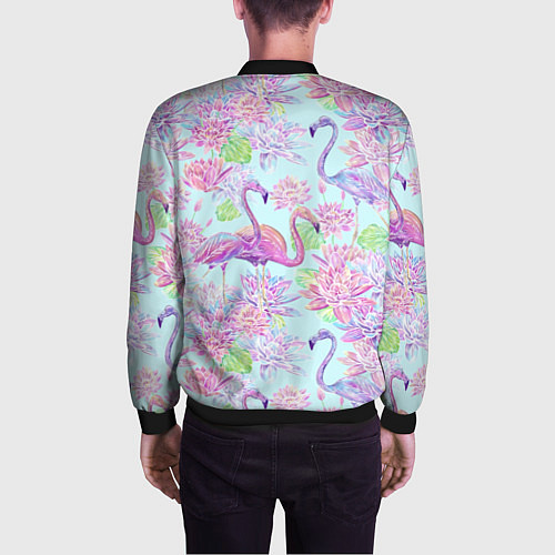 Мужской бомбер Фламинго и кувшинки батик / 3D-Черный – фото 4