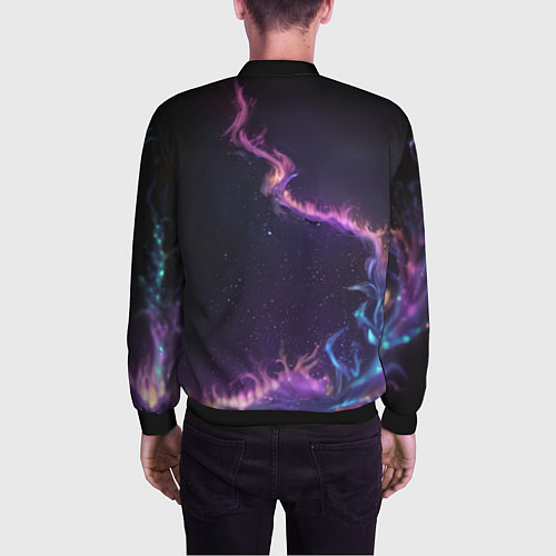 Мужской бомбер Неоновый сиреневый дракон на черном фоне / 3D-Черный – фото 4