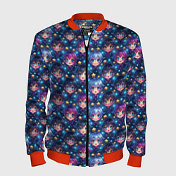 Бомбер мужской Парень и девушка аниме паттерн, цвет: 3D-красный