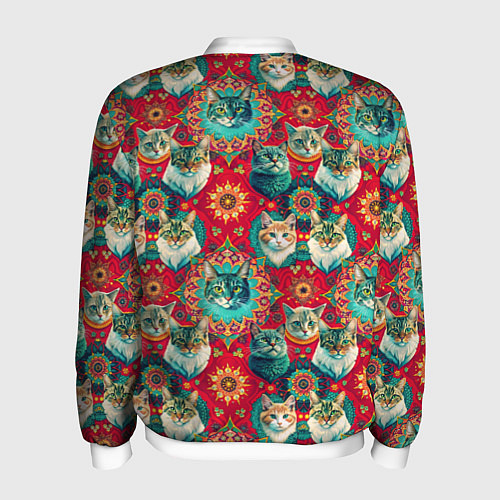 Мужской бомбер Мандала с кошачьим орнаментом / 3D-Белый – фото 2