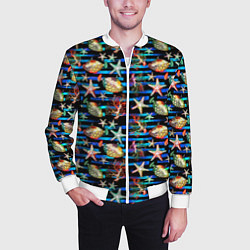 Бомбер мужской Морская жизнь под водой паттерн, цвет: 3D-белый — фото 2