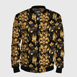 Бомбер мужской Золотые листья на черном фоне, цвет: 3D-черный