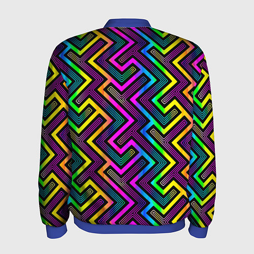 Мужской бомбер Радужный неоновый лабиринт узор / 3D-Синий – фото 2