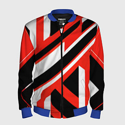 Мужской бомбер Чёрно-красные полосы на белом фоне