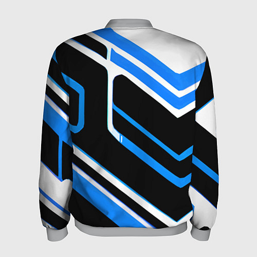 Мужской бомбер Бело-синие линии на чёрном фоне / 3D-Меланж – фото 2