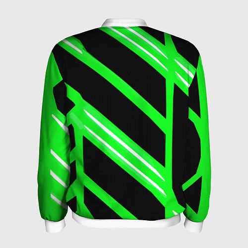 Мужской бомбер Чёрно-белые полосы на зелёном фоне / 3D-Белый – фото 2