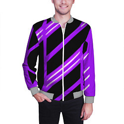 Бомбер мужской Чёрно-белые полосы на фиолетовом фоне, цвет: 3D-меланж — фото 2