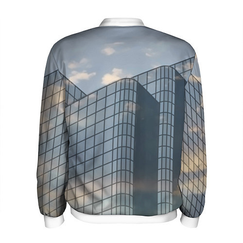 Мужской бомбер Городское небо и зеркальная многоэтажка / 3D-Белый – фото 2