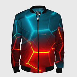 Мужской бомбер Голубые и красные неоновые плиты в разломе